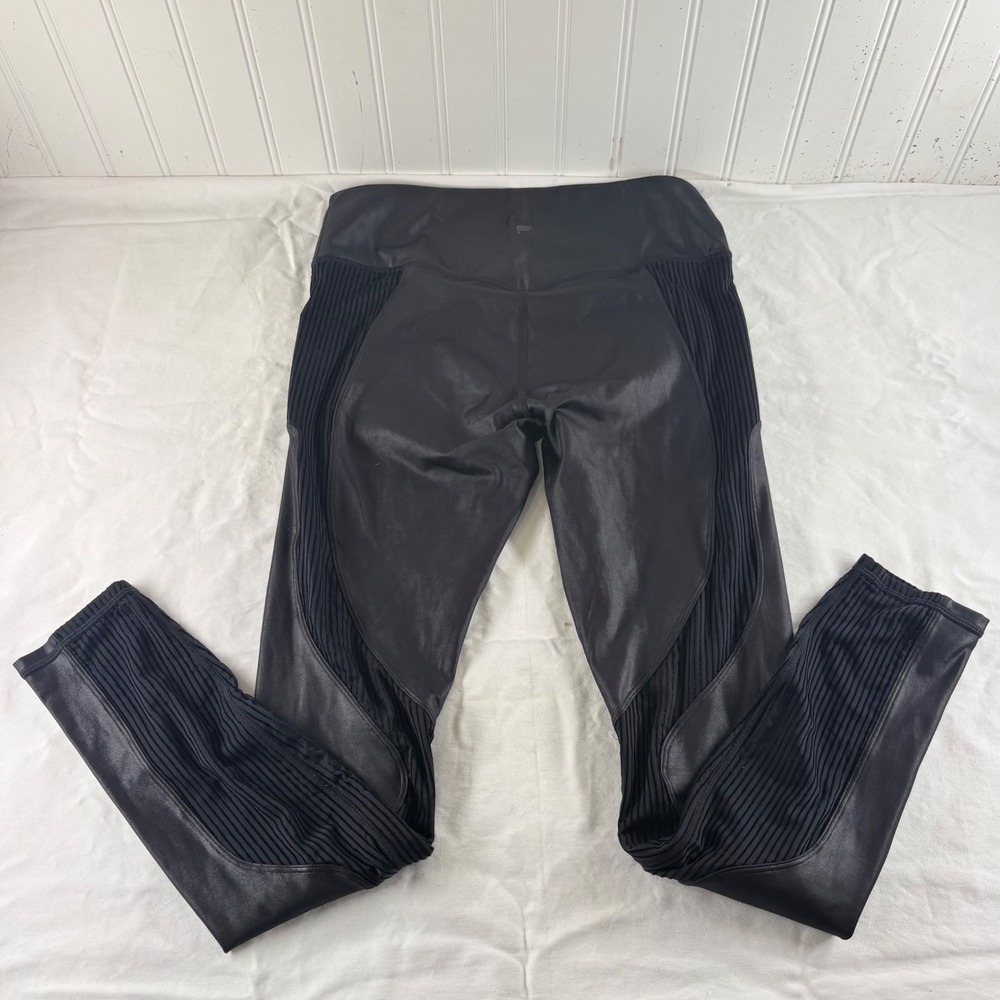 Fabletics Womens Black Moto Ribbed Coated High Rise Leggings LG2356967 Size M
